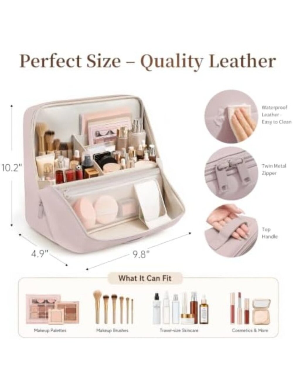 Stylish Travel Makeup Bag - Folding Leather Cosmetic Organizer with Handle - Picture 2 of 7